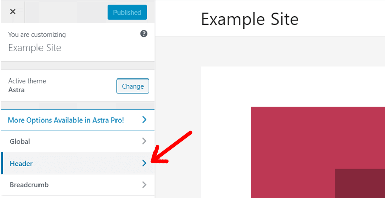 Header Option in Astra WordPress Theme
