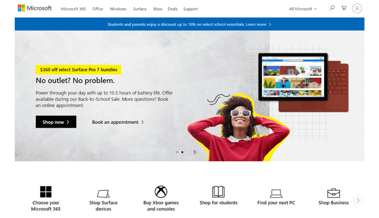 Exemplu de site web de afaceri Microsoft