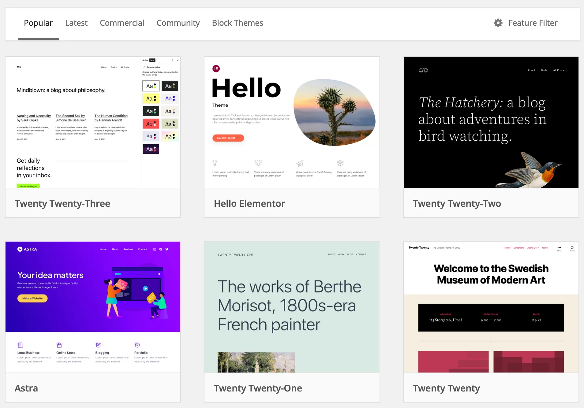 O diretório de temas do WordPress.