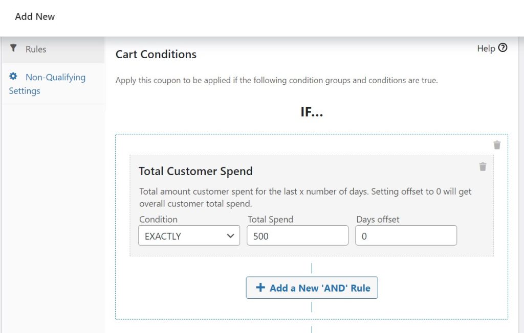 顧客合計支出 - アドバンストクーポン Total customer spend rule.