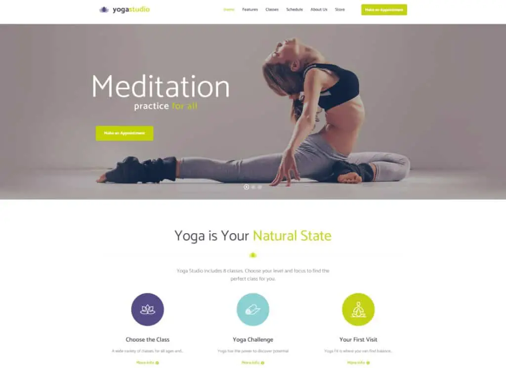 Yogastudio - Tema de WordPress para gimnasio y atención médica