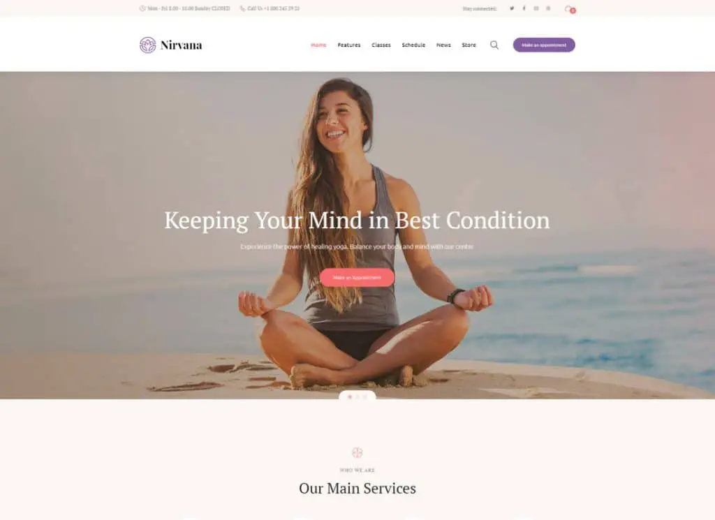 Nirvana - Tema de WordPress para estudio de yoga y gimnasio