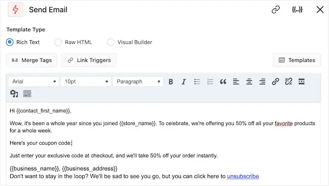 使用 FunnelKit 将动态合并标签添加到电子邮件 Adding dynamic merge tags to an email using FunnelKit