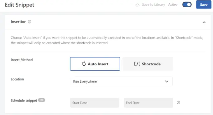 Edit metode penyisipan untuk kode Edit insertion method for code