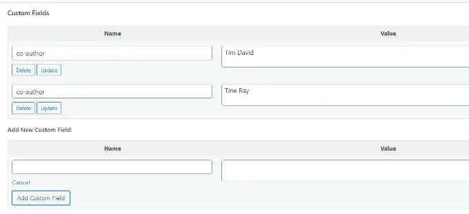 Menambahkan bidang khusus penulis bersama Add coauthor custom fields