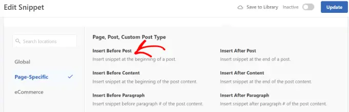 Sisipkan sebelum posting Insert before post