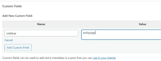 Menambahkan bilah samping khusus ke pos menggunakan bidang khusus Add sidebar custom field