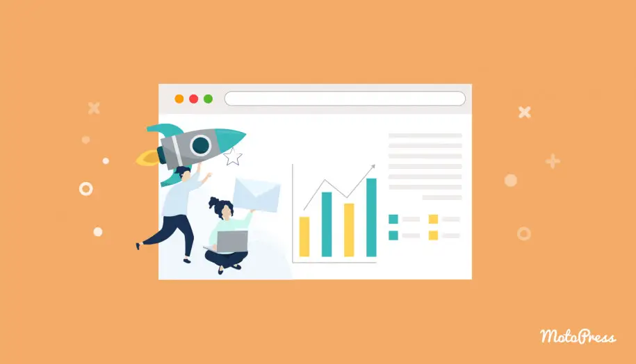Gambar untuk tema WordPress terbaik untuk situs web agensi digital dengan infografis di backgound oranye.