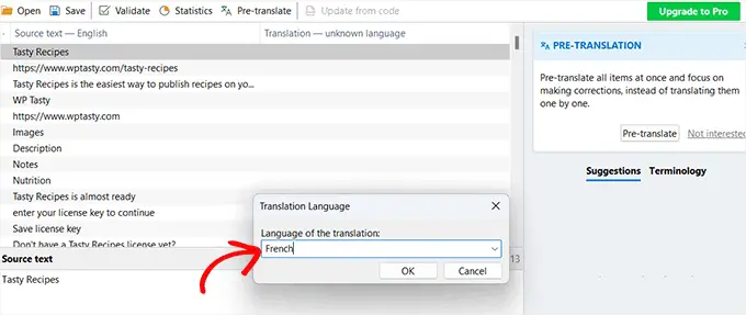Wählen Sie in Poedit eine Übersetzungssprache Choose a translation language in Poedit