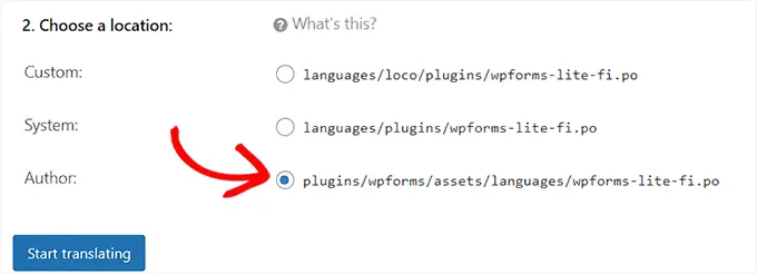 Wählen Sie den Speicherort der Übersetzungsdatei Choose translation file location