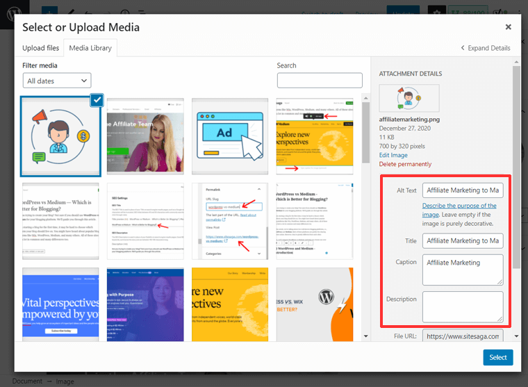 Adăugarea titlului imaginii, text alternativ în WordPress pentru SEO