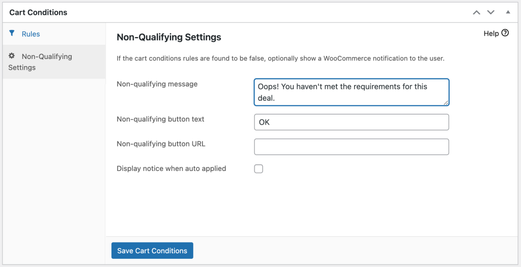 Cart-Conditions-Non-Qualifying-Message – Erweiterte Gutscheine Non-qualifying settings