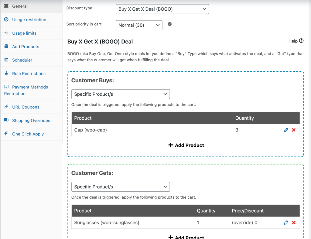 bogo-b3g1 – Erweiterte Gutscheine BOGO Settings in Advanced Coupons