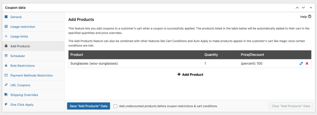 Add products feature in Advanced Coupons