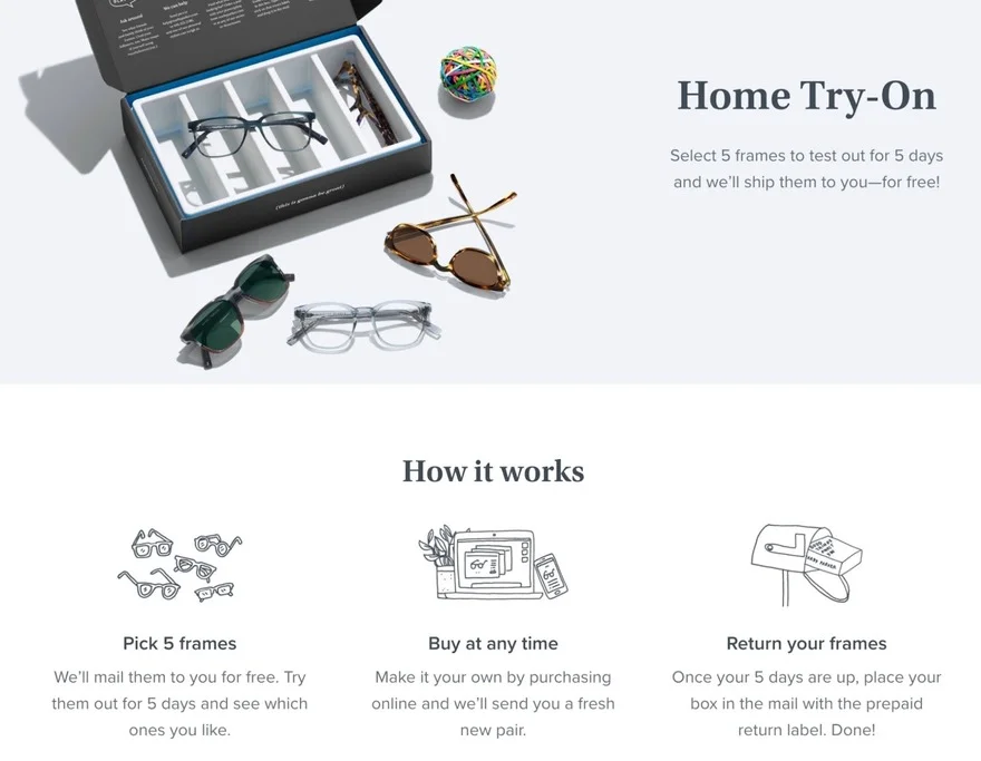 warby-parker-product-sampling-example - アドバンストクーポン Personalized Sampling Example