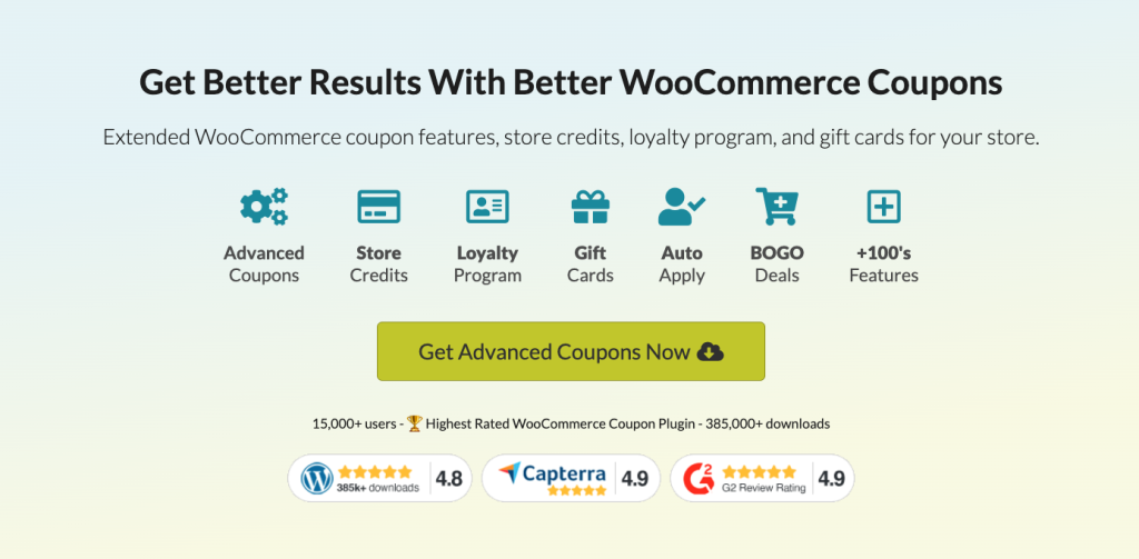 Advanced Coupons is the #1-rated coupon plugin in WooCommerce