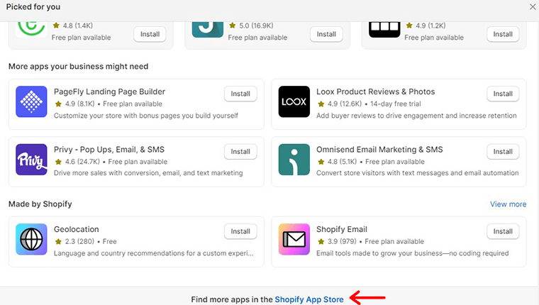 Clique em App Store da Shopify