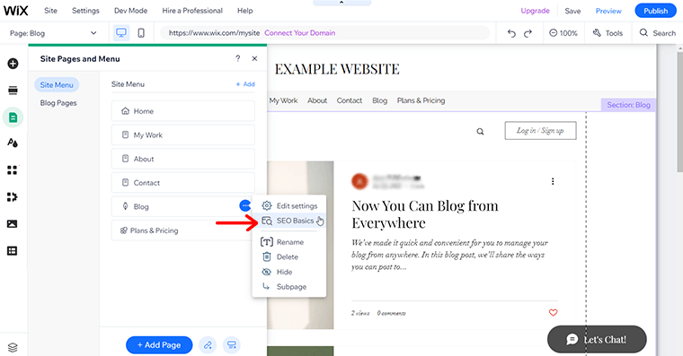 Clique na opção SEO Basics