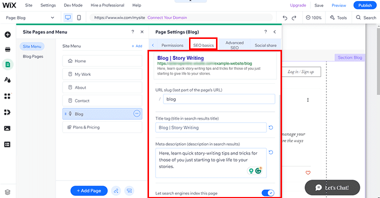 Configure os princípios básicos de SEO junto com a adição de palavras-chave