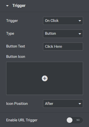 Açılır Kutu widget'ının İçerik sekmesindeki Tetikleme bölümü