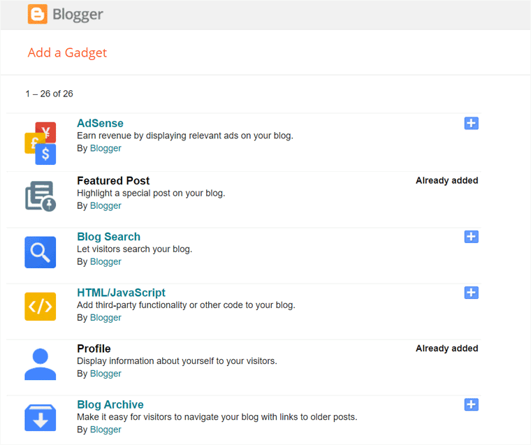 ฟังก์ชั่น Gadgets บน Blogger