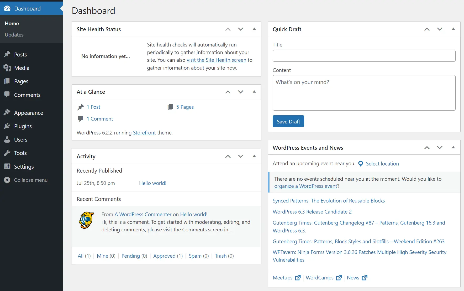 Ikhtisar tentang apa itu dashboard WordPress.