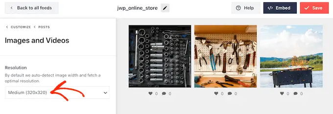 Gömülü bir Instagram akışının çözünürlüğünü değiştirme Changing the resolution for an embedded Instagram feed