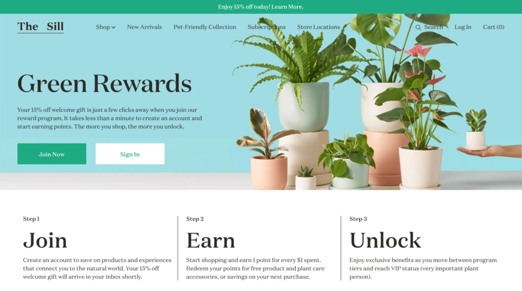 The-Sill-Green-Rewards-Landing-Page-1024x572-1 - アドバンスクーポン The Sill's Loyalty Program
