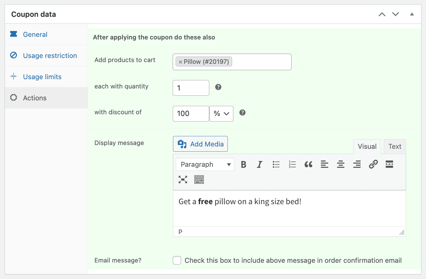 configuration d'un cadeau de produit à l'aide d'un coupon
