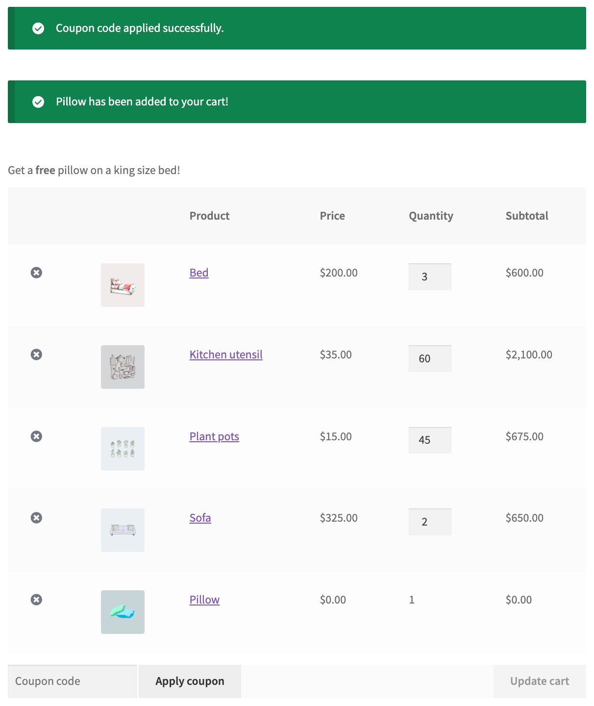 Coupon de réduction appliqué en fonction de la quantité de meubles