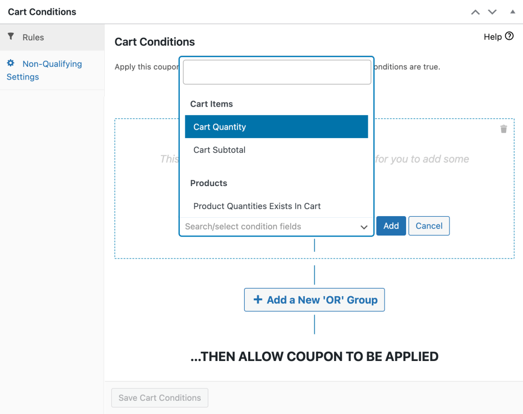 Warenkorb-Menge-Bedingungen – Erweiterte Gutscheine Cart condition rules categories.