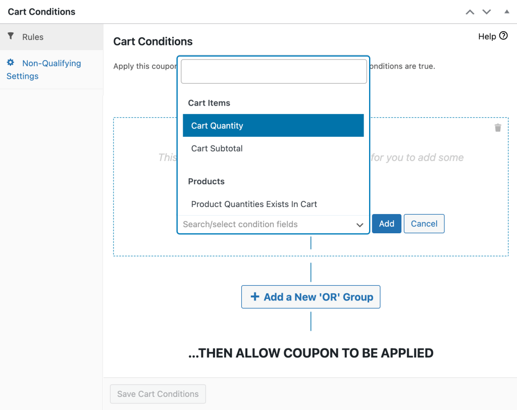 Cart condition rules categories.