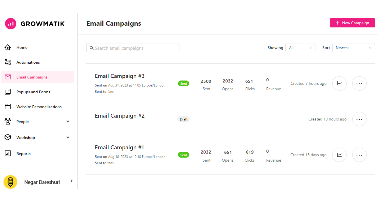 Growmatik-E-Mail-Kampagnenseite