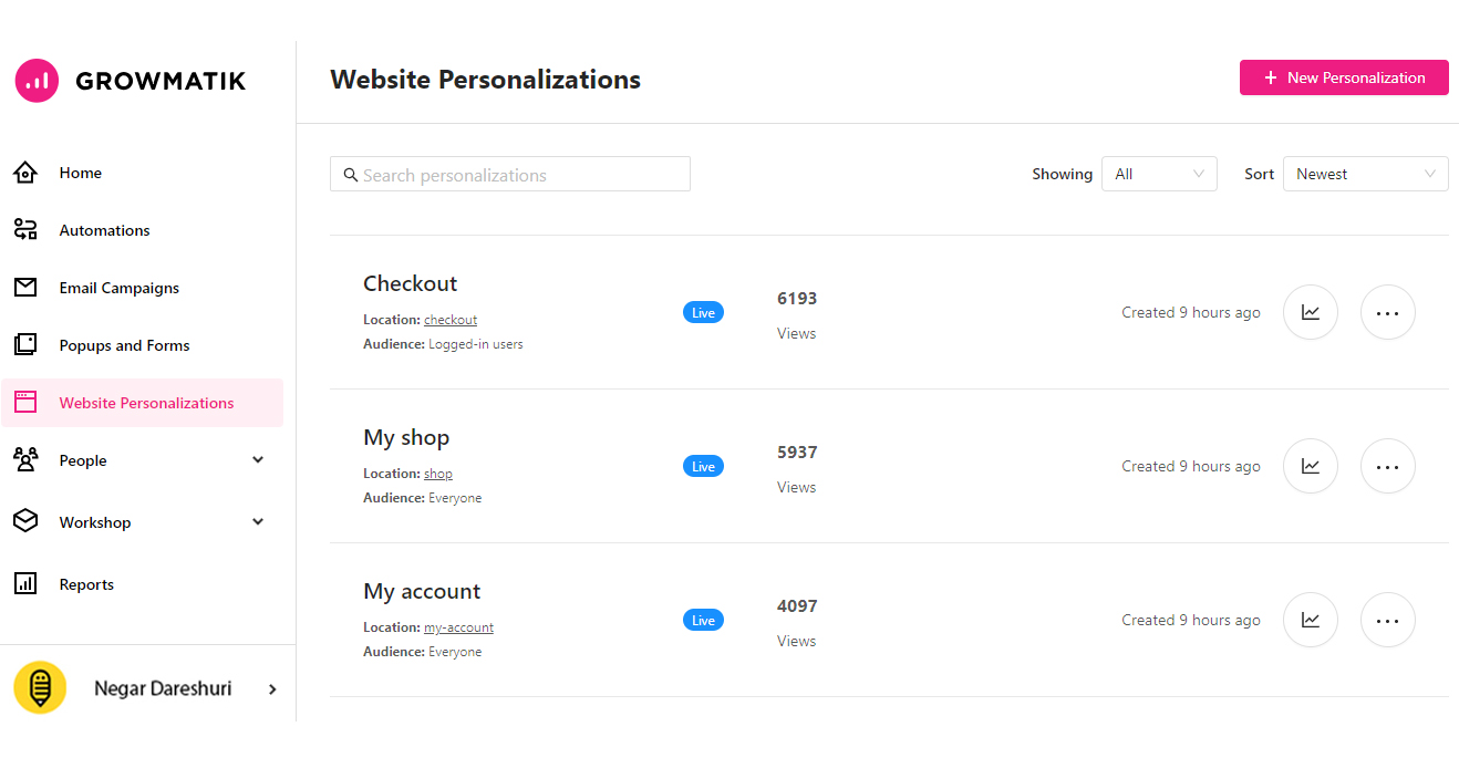 Growmatik-personalisasi situs web