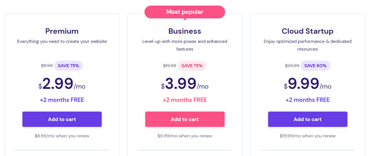 Hostinger WordPress 호스팅 계획