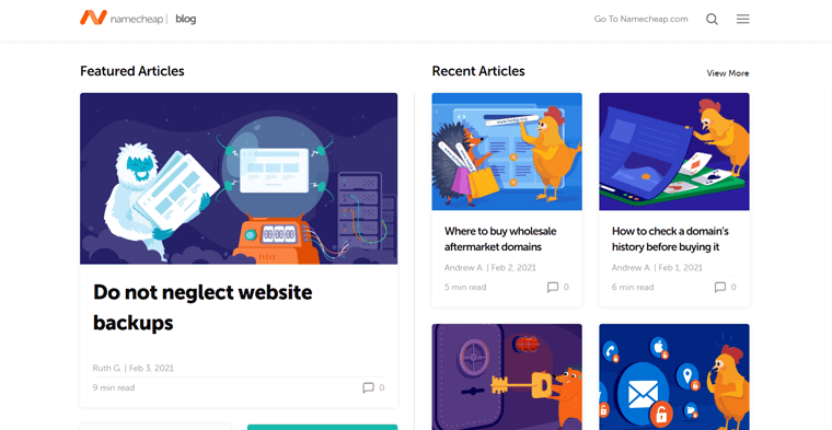 Namecheap Blog (Ejemplo de un Blog de Marketing para Empresas)