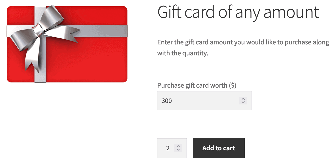 Card cadou WooCommerce de orice sumă