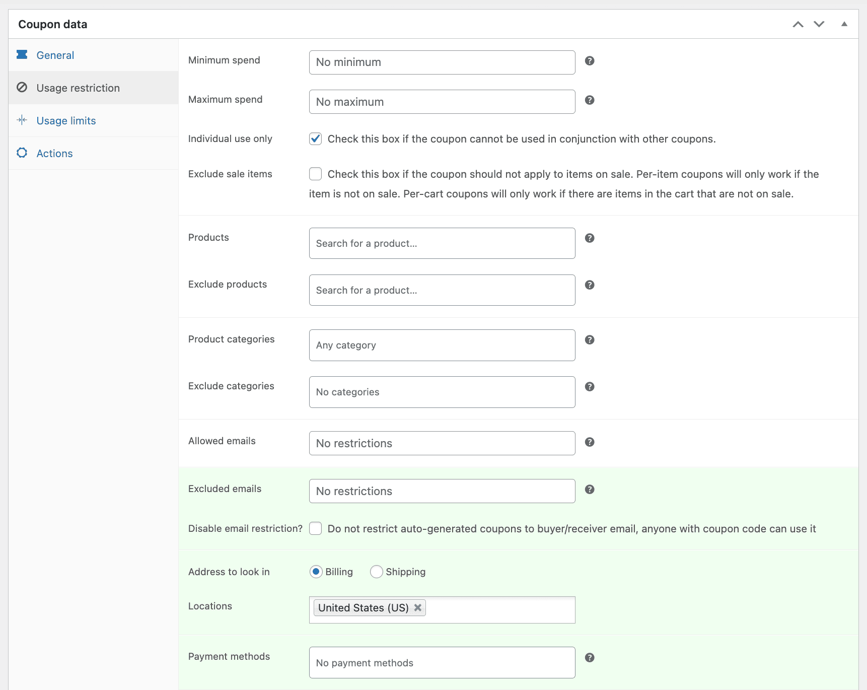 Paramètre d'utilisation individuelle de WooCommerce