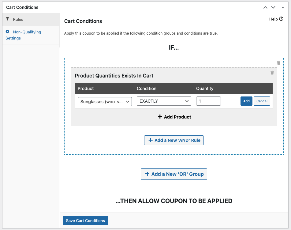 "Product Quantity In The Cart" cart condition 