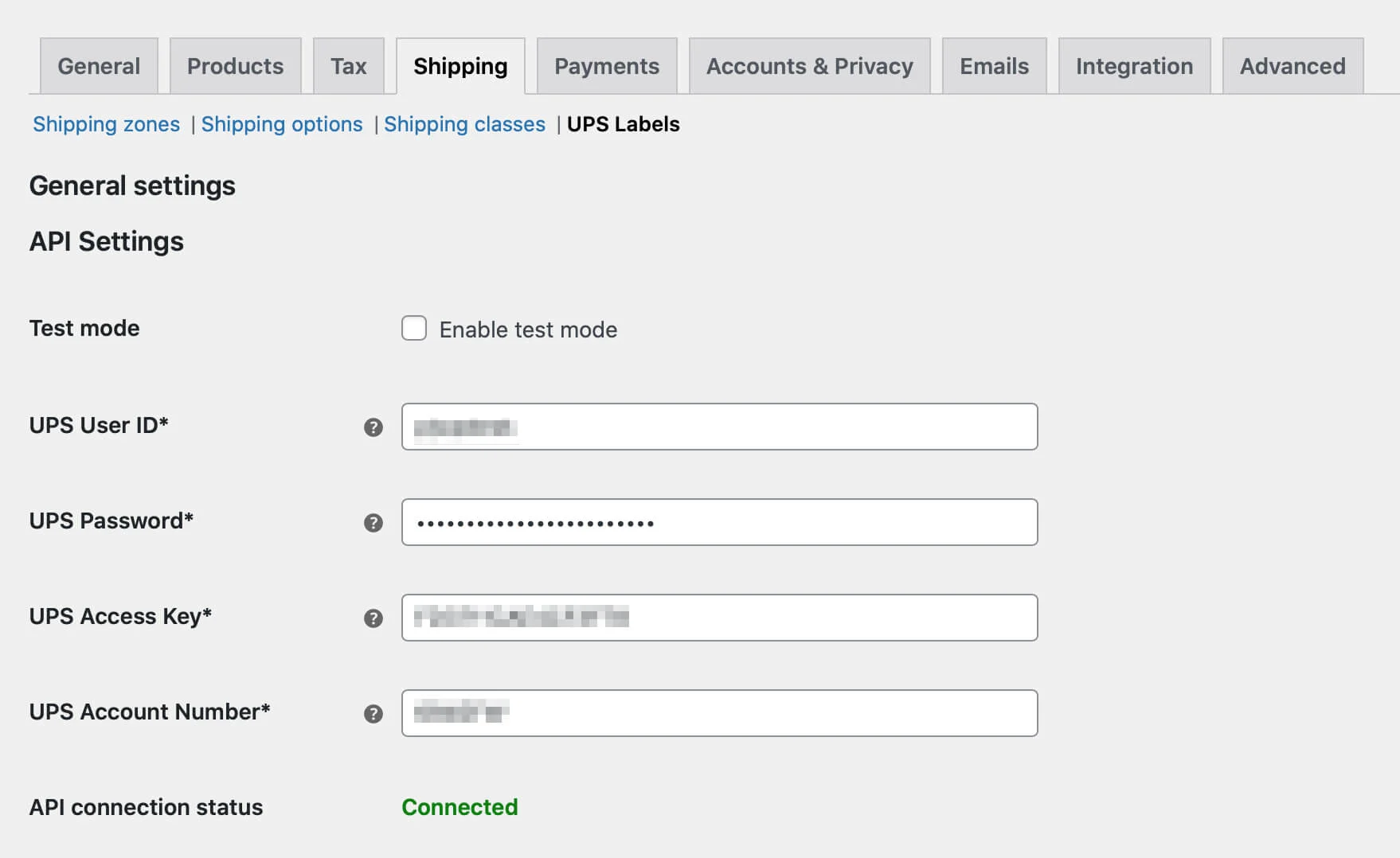 UPS Etiketler API ayarları