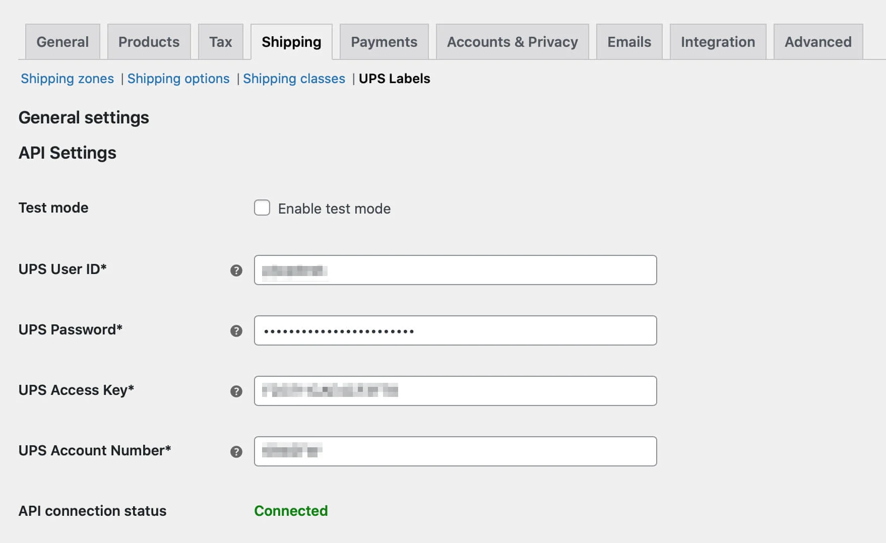 Pengaturan API Label UPS