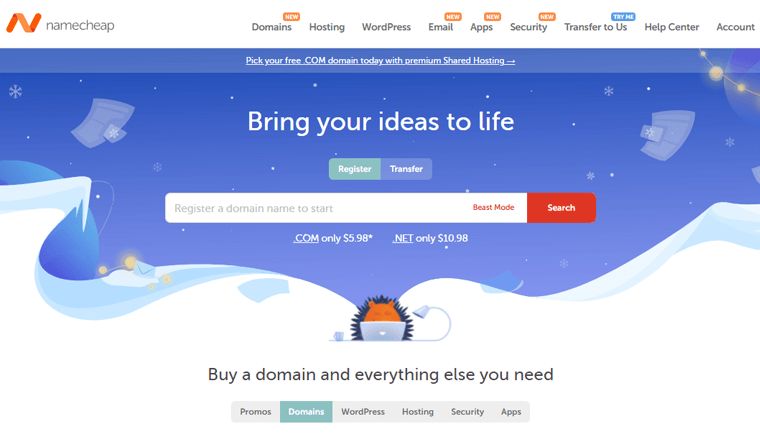 Enregistrement de domaine Namecheap