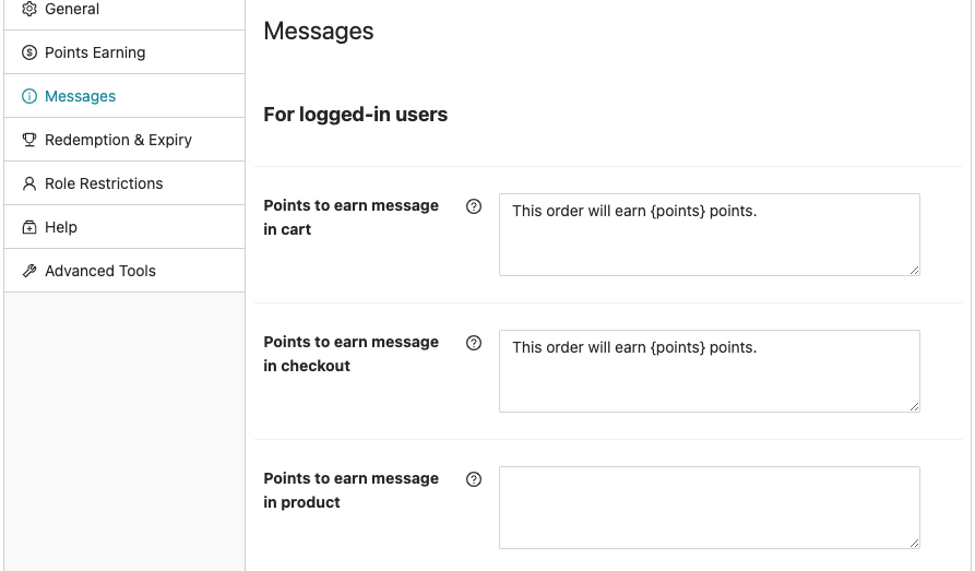 Points messaging feature