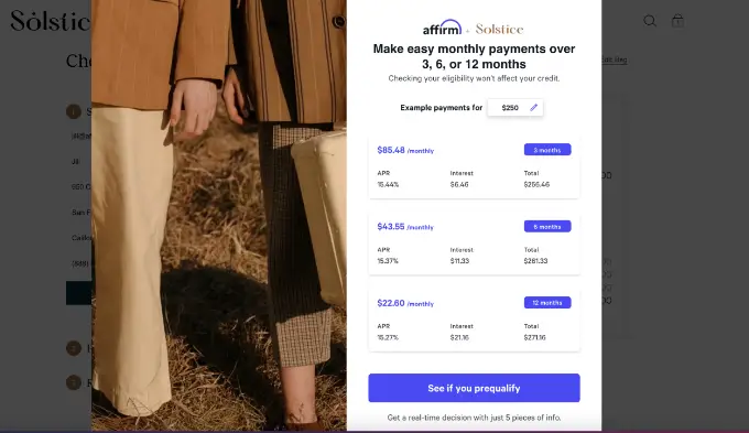 결제 미리보기 확인 Affirm payments preview