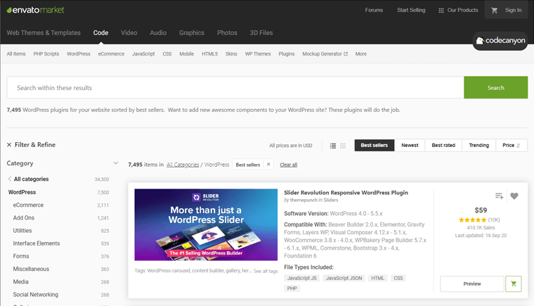 Marché des plugins CodeCanyon