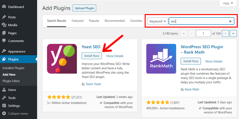 Ajouter une page de plugins WordPress (Installation du plugin Yoast SEO)