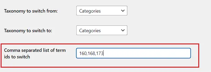 필드에 카테고리 ID를 입력하세요. Type category IDs in the field