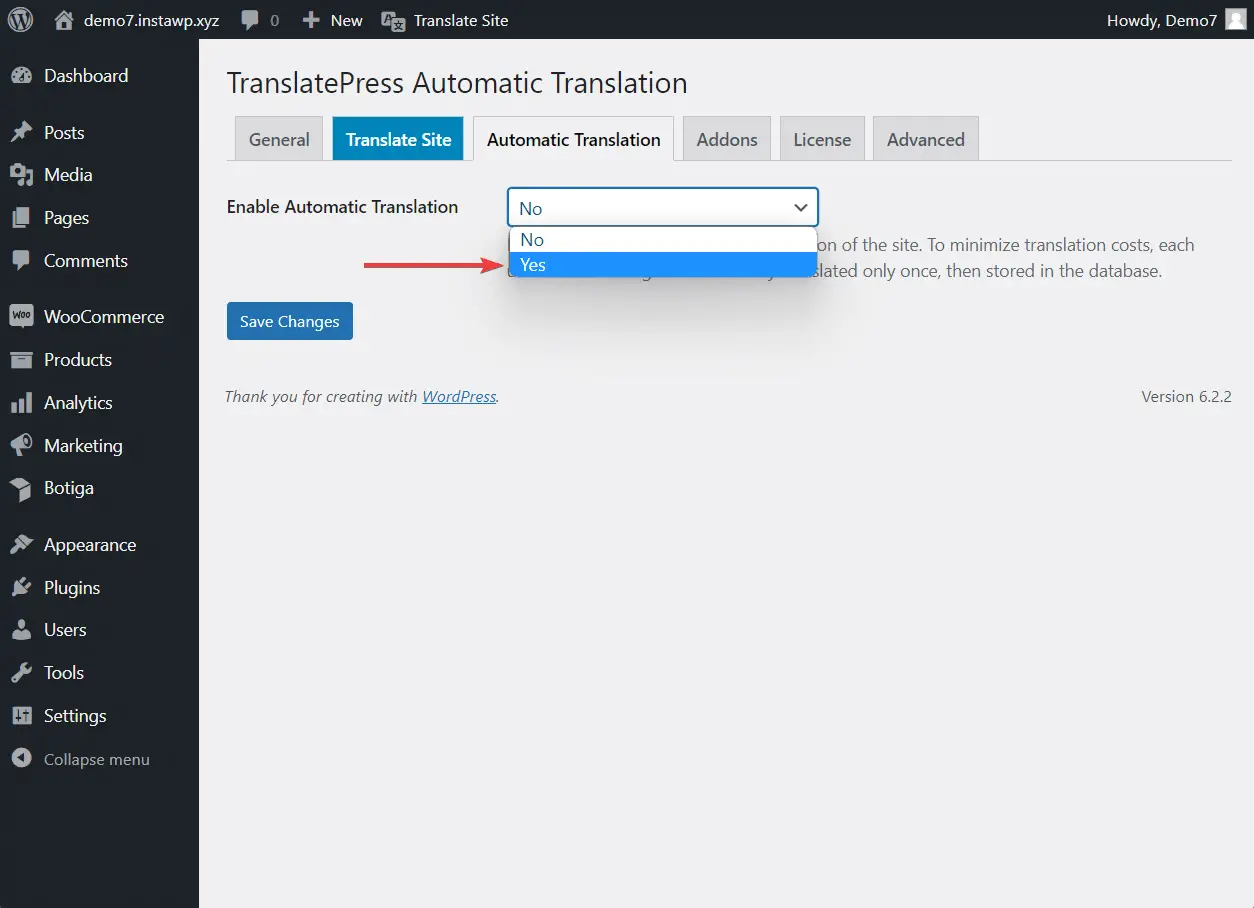 Pengaturan terjemahan otomatis TranslatePress