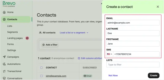 ป้อนรายละเอียดการติดต่อของคุณเองใน Brevo Enter Your Own Contact Details in Brevo