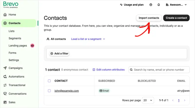 คลิกปุ่มนำเข้าผู้ติดต่อ Click the Import Contacts Button